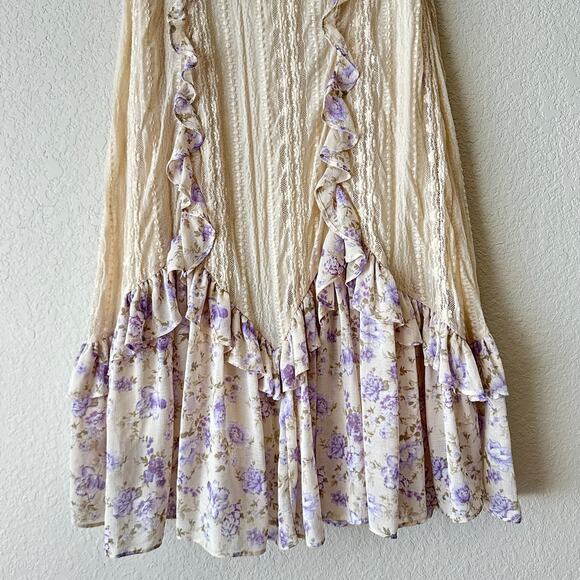 FREE PEOPLE Now & Then Maxi Skirt Cream Floral Lace Ruffled Cottagecore - Picture 8 of 15